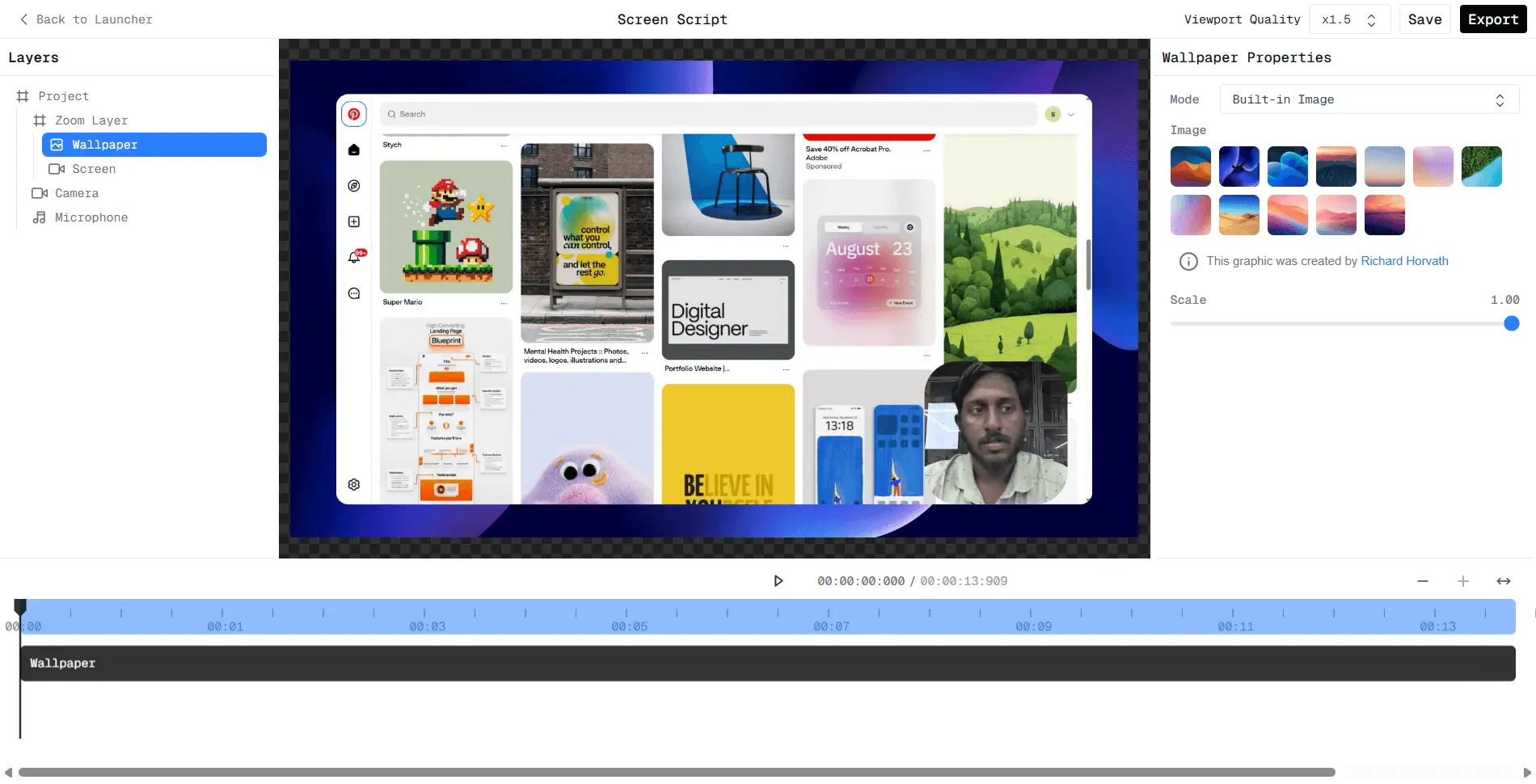 screenshot of editor tab of screenscript.app