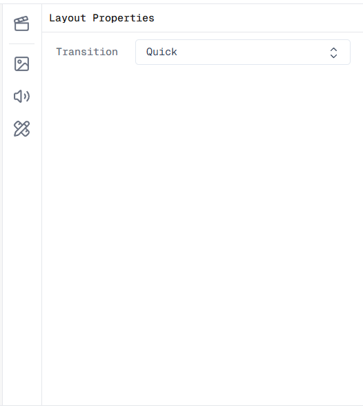 Screenshot of the Transition Properties panel showing the Transition dropdown set to Quick