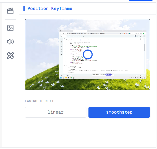 Screenshot of the Position Keyframe properties panel showing a video preview with a draggable circle pointer and Easing to Next options