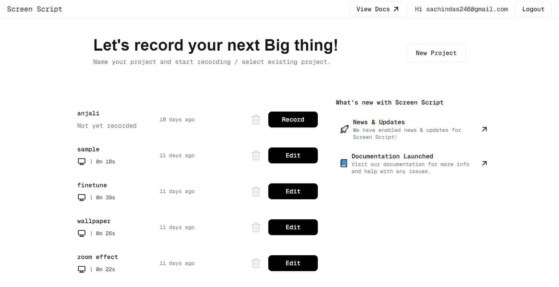 Image showing a sample ui of screen script launcher