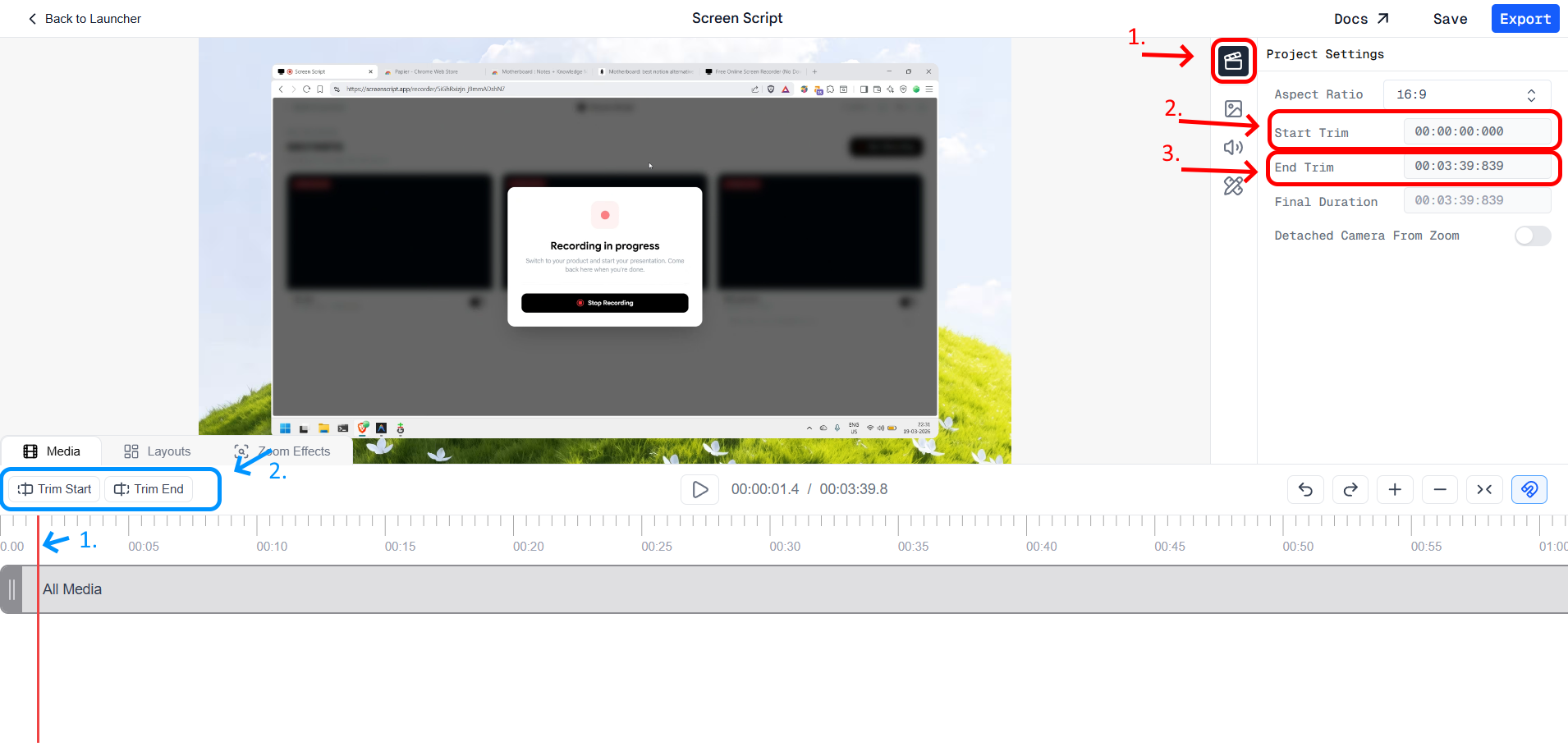 Screen Script Editor interface