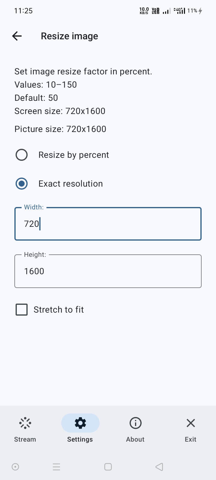 Image showing a sample ui of screen stream app settings