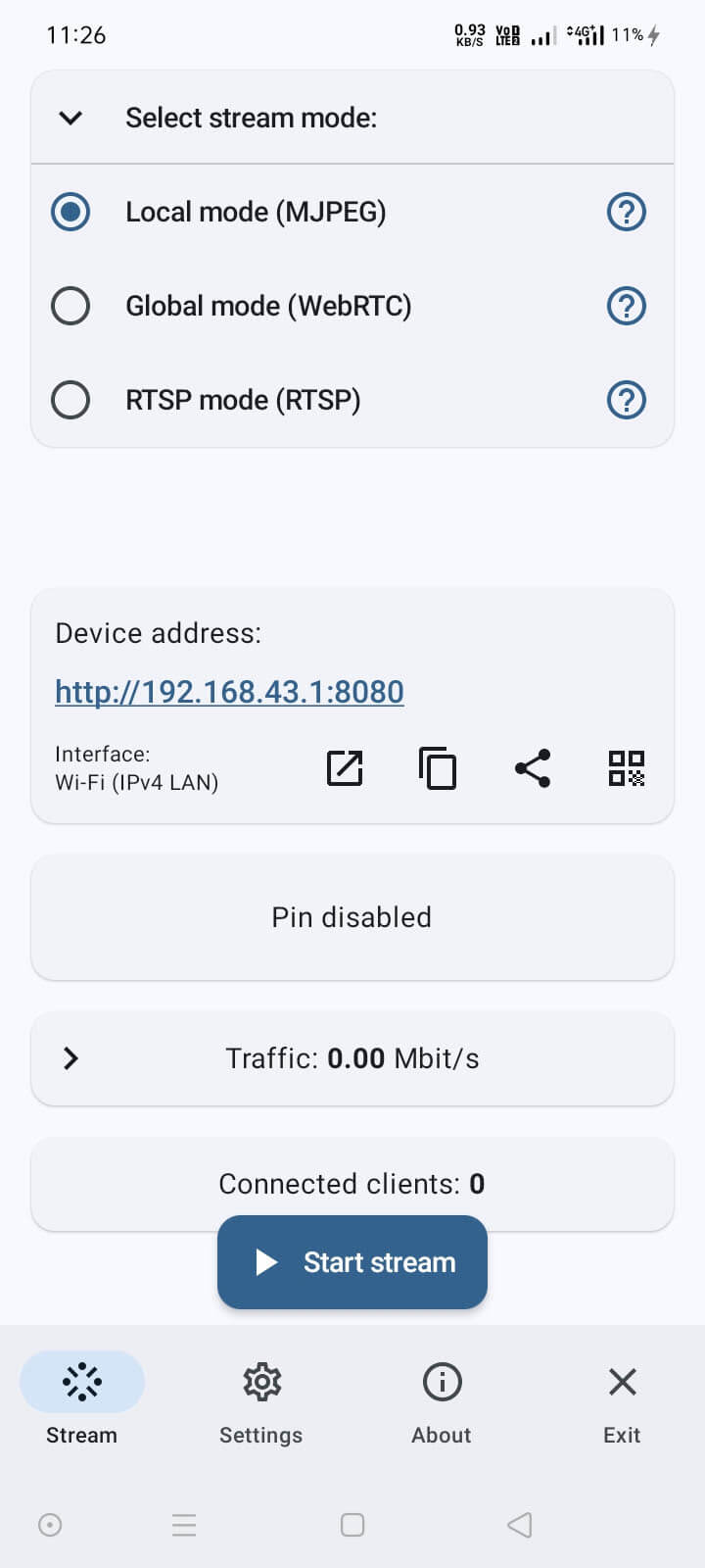 Image showing a sample ui of screen stream app